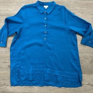 J Jill Linen Blue Button-Up Shirt Tunic XL